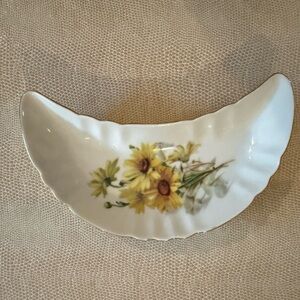 Vintage Mitterteich Bavaria Germany Porcelain crescent bone dish floral pattern